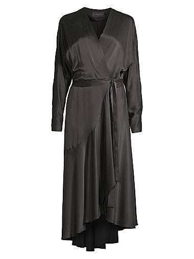 Шелковое миди платье Grace в оберточном силуэте с асимметричным подолом, Ginger &amp, Smart 11165593