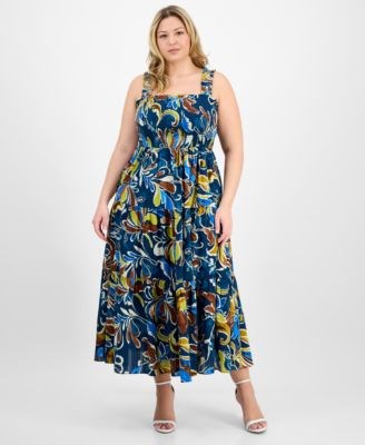 Сарафан макси размера плюс с принтом и сборкой на груди от Anne Klein, без рукавов, 2X 11236522