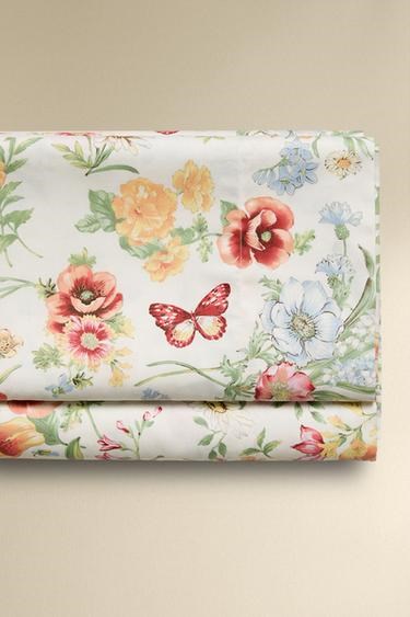 Zara Home Простыня из хлопкового сатина, с цветочным принтом, 300 нитей, для уюта вашего дома 11169051