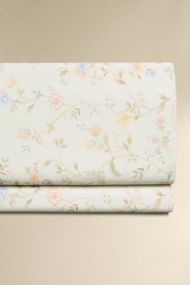 Zara Home Простыня из хлопкового перкаля с цветочным рисунком, 200 нитей 11235945