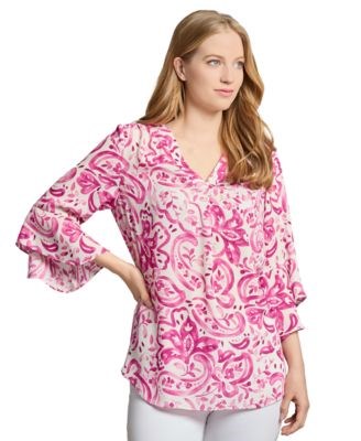 Кофточка с цветочным узором и расклешёнными рукавами от Jones New York, размеры PXS-XL 11172994