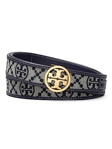 Tory Burch Ремень Miller с монограммой, с логотипом на золотой пряжке, из кожи и текстиля 11166883