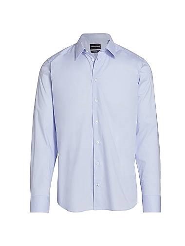 Стрейчевая рубашка Emporio Armani с длинными рукавами из 97% хлопка и разрезным воротником 11164858