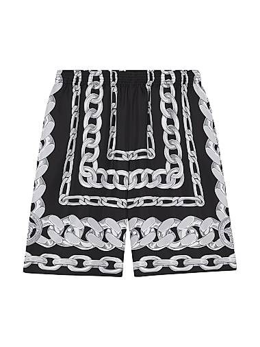Шелковые твиловые шорты от Versace с принтом Medusa Chains и эластичным поясом, Италия 11023016