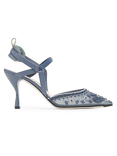 Сандалии Fendi Bandana с вышивкой, на каблуке 85 мм, с острым носком и регулируемым ремешком 11166499