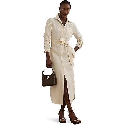Льняное платье-рубашка с поясом LAUREN Ralph Lauren, лёгкая ткань, короткие рукава 11228935