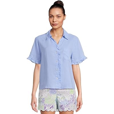 Топ с рюшами Carden от Lilly Pulitzer, 100% лен, короткие рукава, классический силуэт 11227184