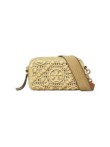 Tory Burch Мини-сумочка через плечо из рафии с логотипом и двумя карманами, 19.5 см x 11.5 см x 5.5 см 11166907