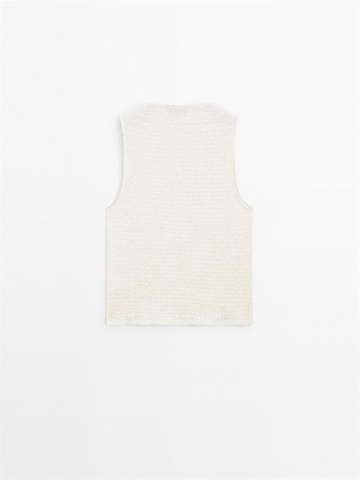 Massimo Dutti Массимо Дутти, топ из фактурного хлопкового материала с высоким воротником и сборками, без рукавов 11202075