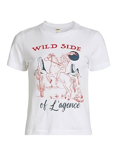 Женская хлопковая футболка с круглым вырезом и короткими рукавами Eliza Wild Side, L',Agence, США 11166391