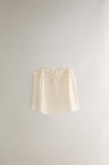 Хлопковый топ с вышивкой и тонкими бретельками от Zara Home для стильных образов 11235938