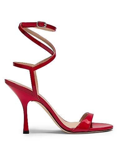 Сандалии из лаковой кожи Stuart Weitzman Nudist 100 мм с застежкой и открытым носком 11008881