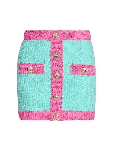 Мини-юбка из букле Balmain в колор-блоке с металлическими пуговицами и облегающим силуэтом 11168406