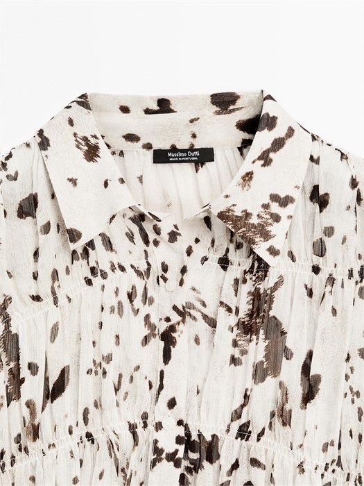 Полупрозрачная рубашка Massimo Dutti с животным принтом и рюшами, лонгслив 11201991