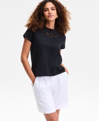 Футболка I.N.C. International Concepts из хлопка с короткими рукавами и вырезом, эксклюзивно в Macy',s 11175742