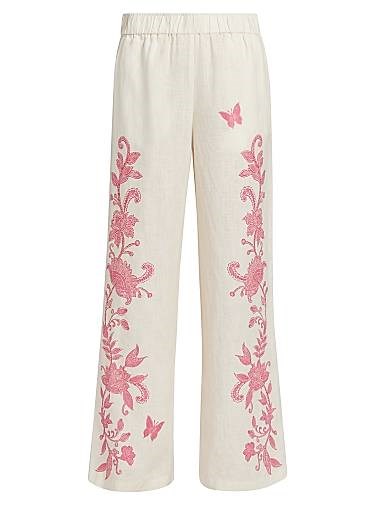 Льняные брюки от Johnny Was с цветочным принтом, эластичным поясом и боковыми карманами 11166843