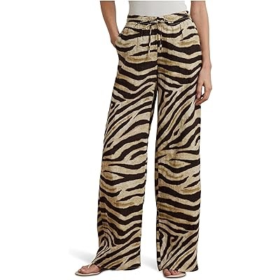 Брюки из льна с зебровым принтом в стиле оверсайз от LAUREN Ralph Lauren, высокая талия, 100% лен 11230656