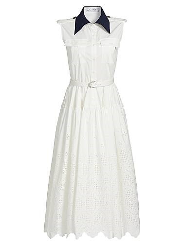 Миди-платье А-силуэта из хлопка с вышивкой в виде глазков и контрастным воротником от Self-Portrait 11166572