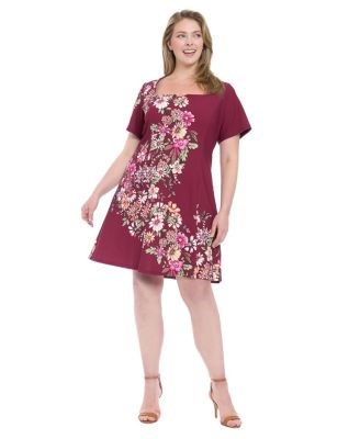 Платье А-силуэта плюс сайз с короткими рукавами и квадратным вырезом от London Times, из поддерживающего материала 11227922