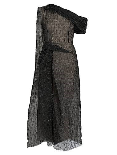 Миди-платье из металлизированной полупрозрачной ткани на одно плечо от Erdem с волнистым подолом, 66% полиамид, 34% полиэстер 11168616