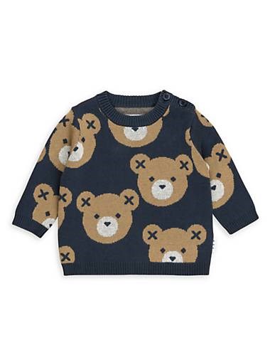 Huxbaby Детский вязаный лонгслив Huxbear с круглым вырезом и принтом медведя, 100% хлопок 11164518
