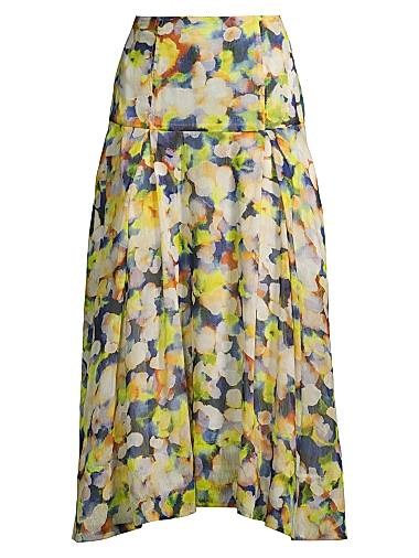 Юбка-миди Enlighten с акварельными мотивами от Ginger &amp, Smart, 71% лен и 29% шелк, боковые карманы 11164783