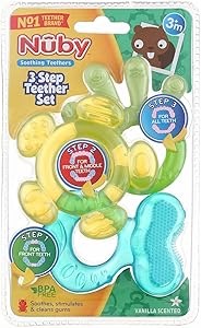 Nuby Набор прорезывателей для зубов - 3 этапа, 3 штуки, для малышей от 3 месяцев, с мягкими и твердыми текстурами 11311316