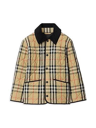 Куртка Barn из тёплого стёганого нейлона Burberry с фирменным принтом и вельветовым воротником для девочек 11013099