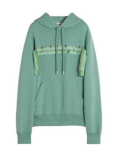 Худи Lanvin Curb из натурального хлопка с шнуровкой, карманом-кенгуру и вышитым логотипом, изготовленное в Италии 11010572