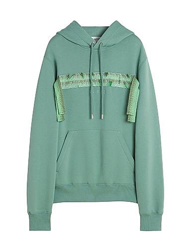 Lanvin Ланвин Хлопковое Худе Curb с шнуровкой, прямой крой, капюшон с завязками, карман-кенгуру 11011308