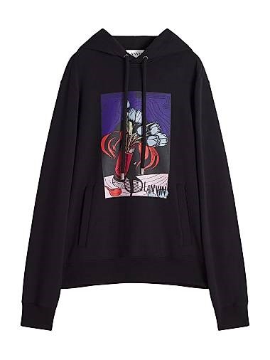 Хлопковое худи с принтом от Lanvin, комфортный силуэт с капюшоном и карманами 11015605