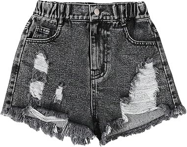 Детские джинсовые шорты для девочек от GORGLITTER с рваными элементами, высокой посадкой и прямым кроем, выполненные из мягкого денима 11261006