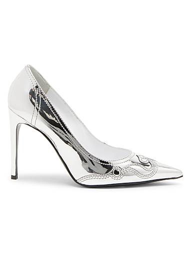 Туфли Moschino с декоративной строчкой, заостренным носком и каблуком 100 мм, произведенные в Италии 11017304