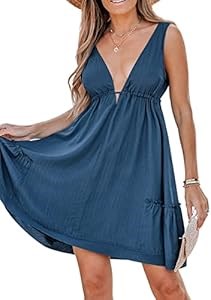 Летнее мини-платье Cupshe с глубоким V-образным вырезом и завязками на талии, широкие бретели 11297642