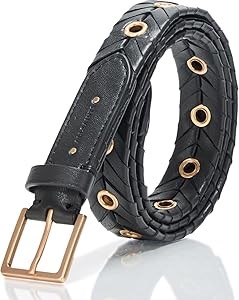 AllSaints Женский плетеный ремень 2,5 см с золотыми люверсами и квадратной пряжкой, регулируемый по размеру 11266293