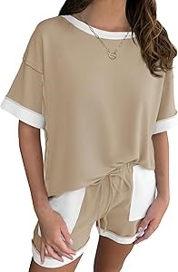 Летний комплект из двух предметов Fisoew для женщин: свободный свитшот и шорты с цветными блоками 11245877