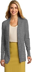 Женский кардиган Port Authority с открытым фасоном, длинный рукав, меланж средней серый 11300562
