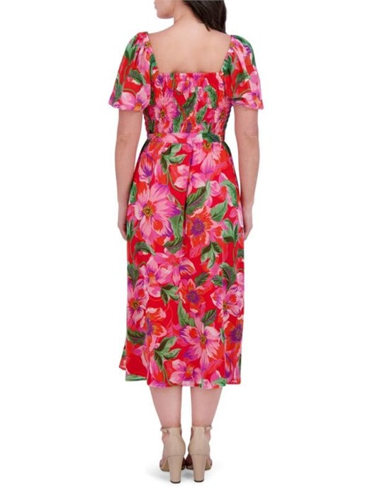 Цветное миди-платье силуэта А от kensie с резинкой на лифе и короткими рукавами, 100% полиэстер 11027079