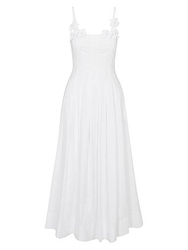 Миди-платье Rebecca Taylor Priya из хлопка с драпировкой и цветочной аппликацией 11030949