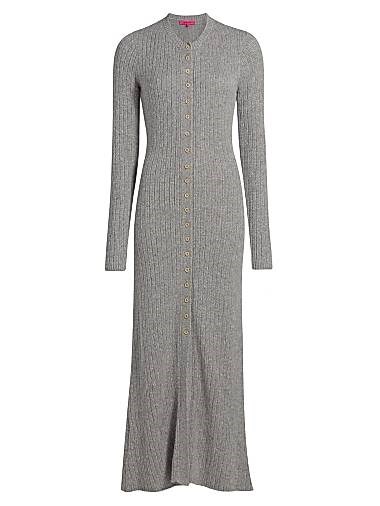 The Elder Statesman Кашемировое макси-платье Bungalow с круглым вырезом, длинными рукавами и застежкой на пуговицы 11024405