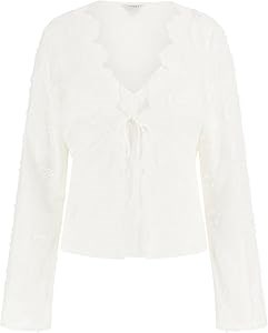 Лонгслив женский от GUESS, модель Aida, с передними завязками, вышивкой и спандексом, 53% хлопок, 47% полиэстер 11298891