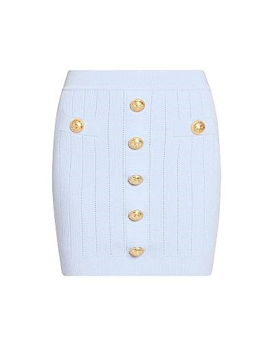 Мини-юбка Balmain из узорчатого трикотажа с декоративными золотыми пуговицами, 83% вискоза, Италия 11025697