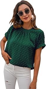 Женская офисная повседневная блуза в горошек Milumia с коротким рукавом, из 100% полиэстера 11272729