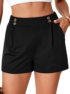 Шорты LYANER с высокой талией, кнопками и широкими штанинами для женщин и девушек, с удобными карманами 11275228