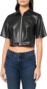 Hugo Boss Женская рубашка из искусственной кожи HUGO с застежкой-молнией и пуговицами, 100% полиэстер 11310635