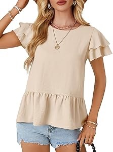 Блузка в стиле бохо с оборками от LYANER, с короткими рукавами, свободного кроя, для весны и лета 11297281