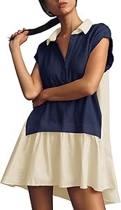 Оверсайз платье-худи Fisoew для женщин с коротким рукавом, V-образным вырезом и оригинальным патчворком 11252512