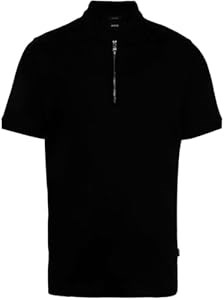 Мужская полупеpчатка поло BOSS Polston 11 черного цвета с короткими рукавами и серебристой застёжкой 11271675