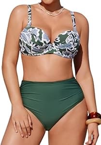 Женское бикини от Cupshe с высокой талией, сборками, подкладкой на груди и регулируемыми бретелями 11257705