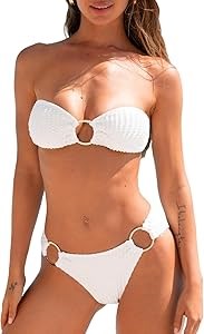 Женское бикини CUPSHE без бретелек с топом-трубкой и текстурированным материалом, украшенным кольцами 11269410